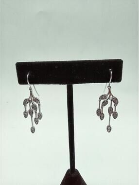 925 Sterling Silver CZ Vine Dangle Earrings